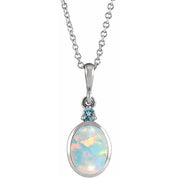 Sterling Silver 8x6 mm Lab-Grown White Opal & Natural London Blue Topaz 16-18" Necklace