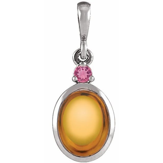14K White 6x4 mm Natural Citrine & Natural Pink Tourmaline Pendant