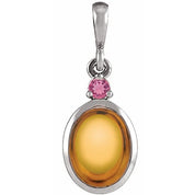 Sterling Silver 8x6 mm Natural Citrine & Natural Pink Tourmaline Pendant
