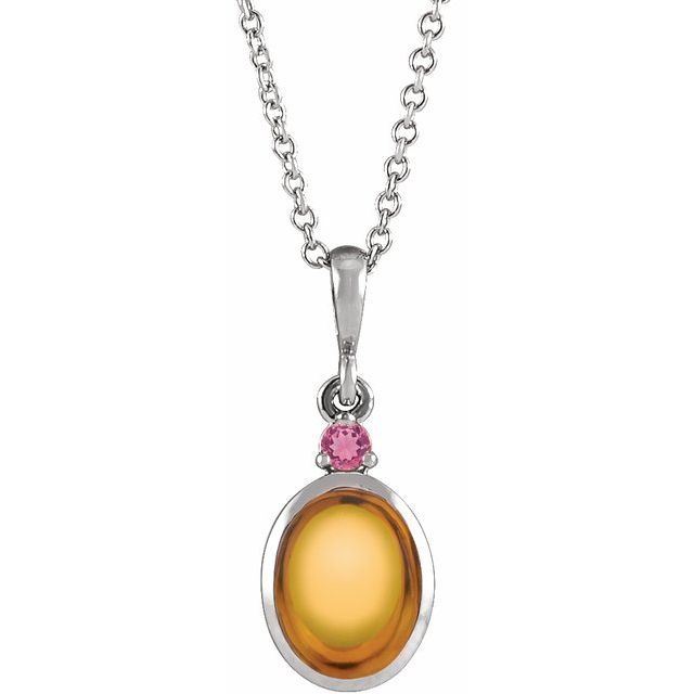 Sterling Silver 5x3 mm Natural Citrine & Natural Pink Tourmaline 16-18" Necklace