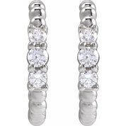 14K White 3/8 CTW Natural Diamond Beaded 19.3 mm Hoop Earrings
