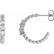 14K White 3/8 CTW Natural Diamond Beaded 19.3 mm Hoop Earrings