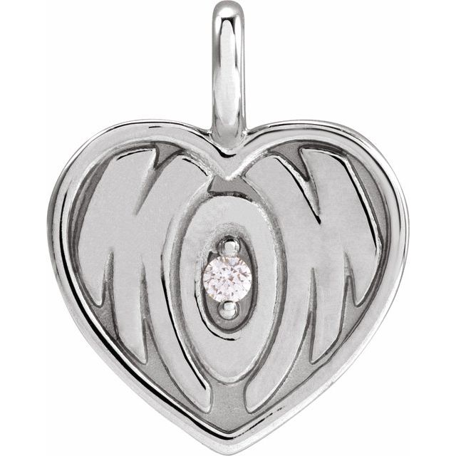 Platinum .025 CT Natural Diamond Engravable Mom Pendant