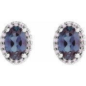 Sterling Silver 6x4 mm Lab-Grown Alexandrite & .06 CTW Natural Diamond Halo-Style Earrings