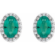 Sterling Silver 5x3 mm Lab-Grown Emerald & .04 CTW Natural Diamond Halo-Style Earrings