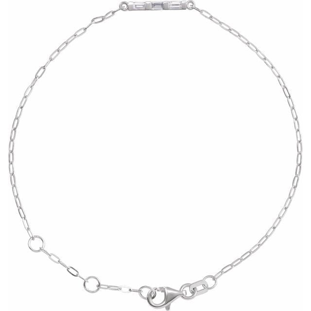 Sterling Silver 1/6 CTW Natural Diamond Three-Stone Bar 6-7 1/2" Link Bracelet