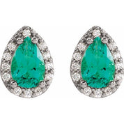 Sterling Silver Lab-Grown Emerald & .05 CTW Natural Diamond Halo-Style Earrings