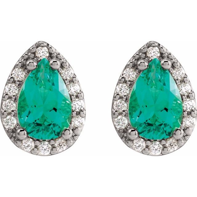 Sterling Silver Lab-Grown Emerald & .05 CTW Natural Diamond Halo-Style Earrings