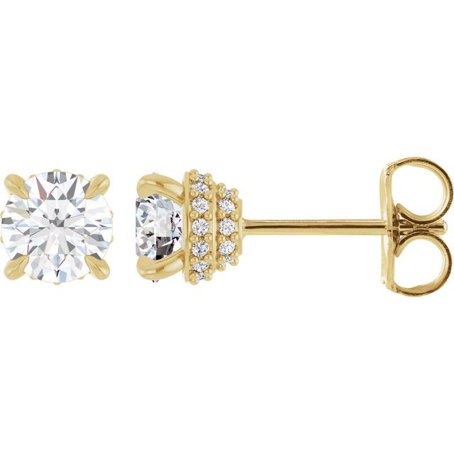 Platinum 4.5 mm Round Natural Diamond Semi-Set Hidden Halo Earrings - 1/10 CTW
