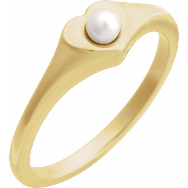 14K Yellow Cultured White Akoya Pearl Heart Ring