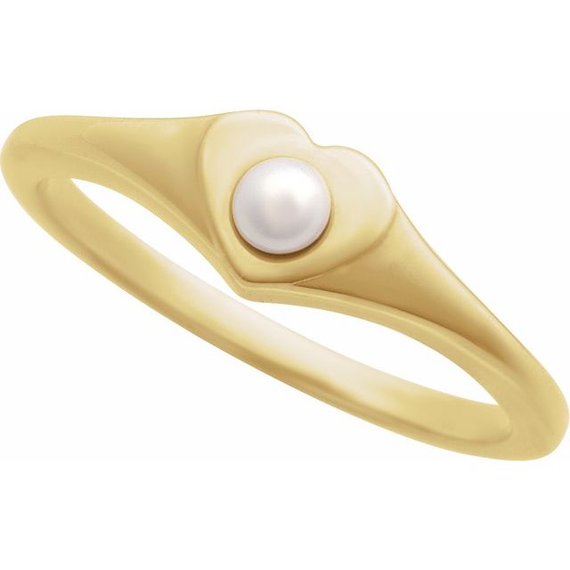 14K Yellow Cultured White Akoya Pearl Heart Ring
