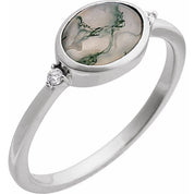 14K White Natural Moss Agate & .03 CTW Natural Diamond Ring