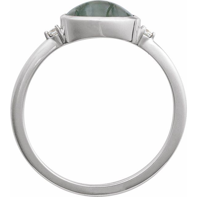 14K White Natural Moss Agate & .03 CTW Natural Diamond Ring
