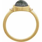 14K Yellow Natural Moss Agate & .03 CTW Natural Diamond Ring