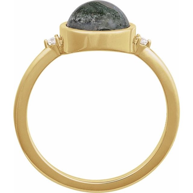 14K Yellow Natural Moss Agate & .03 CTW Natural Diamond Ring