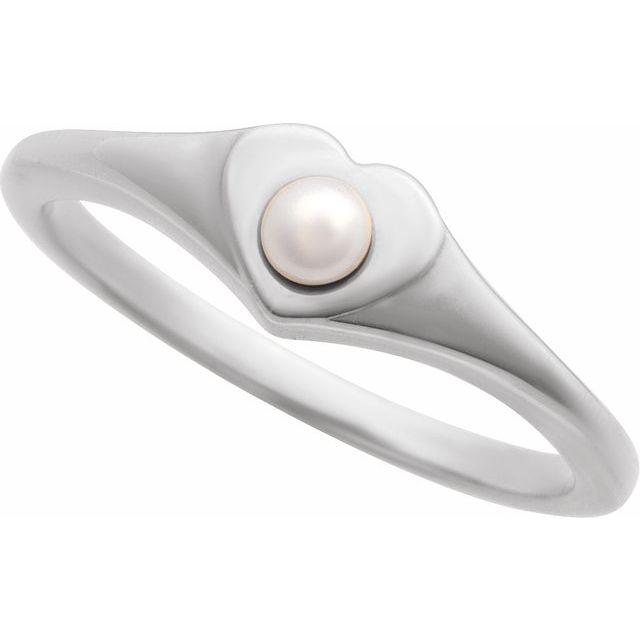 Sterling Silver Cultured White Akoya Pearl Heart Ring