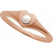 14K Rose Cultured White Akoya Pearl Heart Ring
