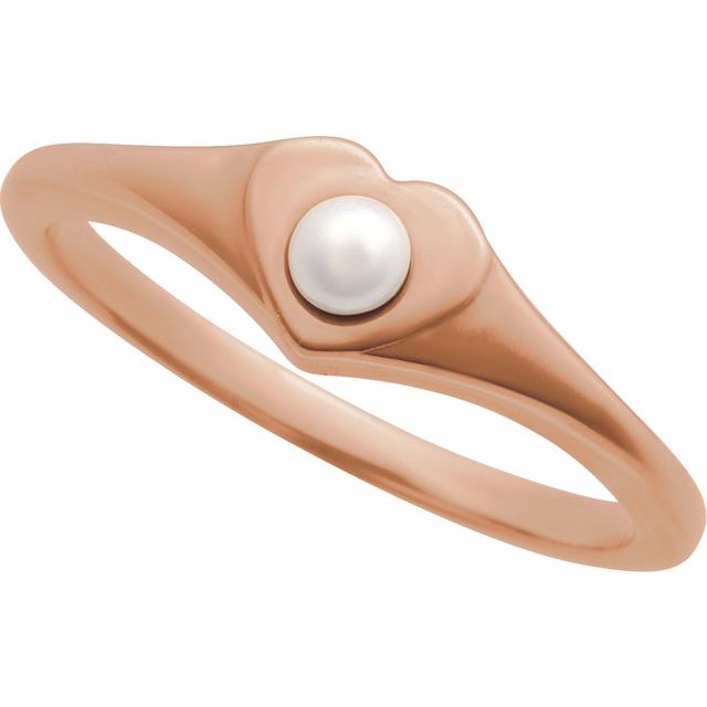 14K Rose Cultured White Akoya Pearl Heart Ring