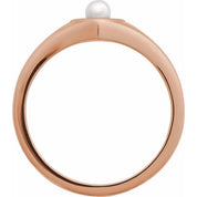 14K Rose Cultured White Akoya Pearl Heart Ring