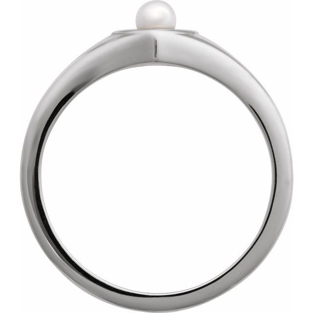 Sterling Silver Cultured White Akoya Pearl Heart Ring