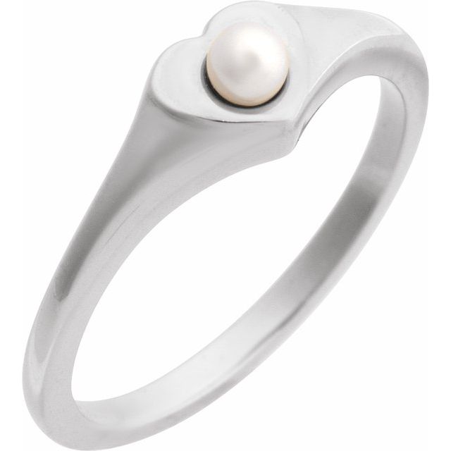 Platinum Cultured White Akoya Pearl Heart Ring
