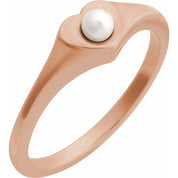14K Rose Cultured White Akoya Pearl Heart Ring