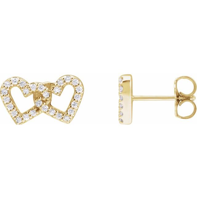 14K Yellow 1/5 CTW Natural Diamond Interlocking Heart Earrings