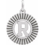 14K White Initial R Pendant