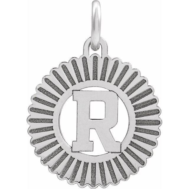 14K White Initial R Pendant