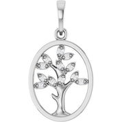 14K White .06 CTW Natural Diamond Tree of Life Pendant