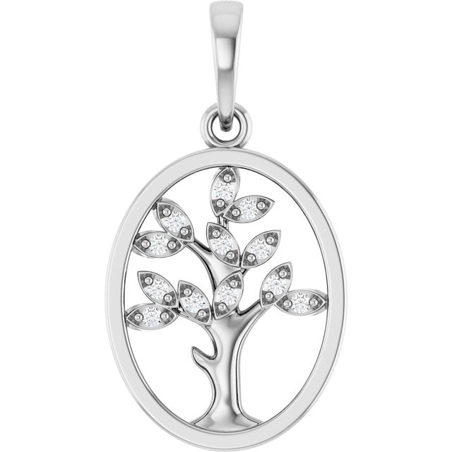Sterling Silver .06 CTW Natural Diamond Tree of Life Pendant