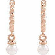 14K Rose Cultured White Freshwater Pearl Rope Hoop Earrings