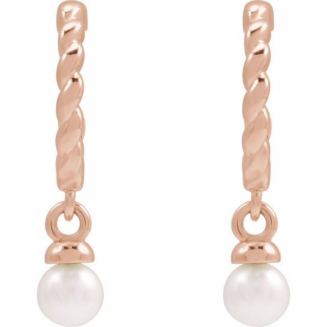 Sterling Silver Cultured White Freshwater Pearl Rope Hoop Earrings