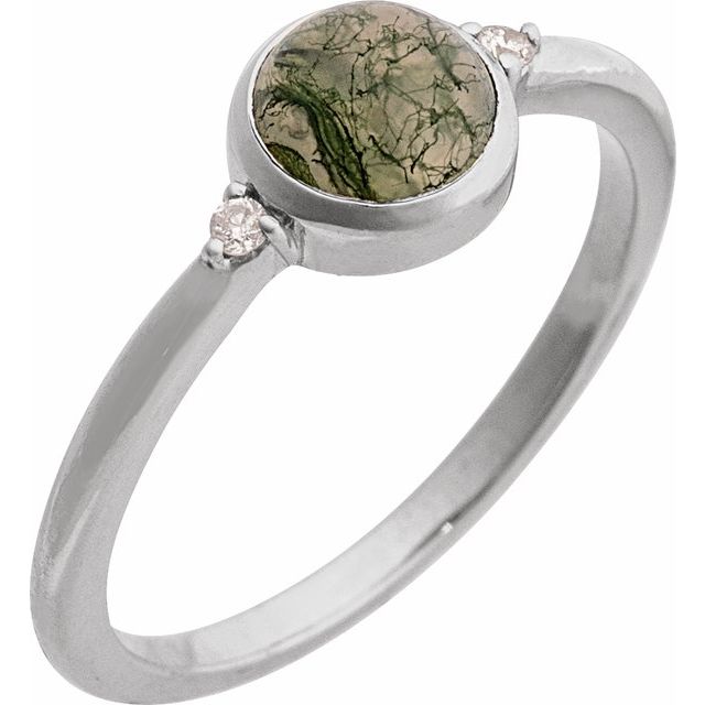 14K White Natural Moss Agate & .03 CTW Natural Diamond Ring