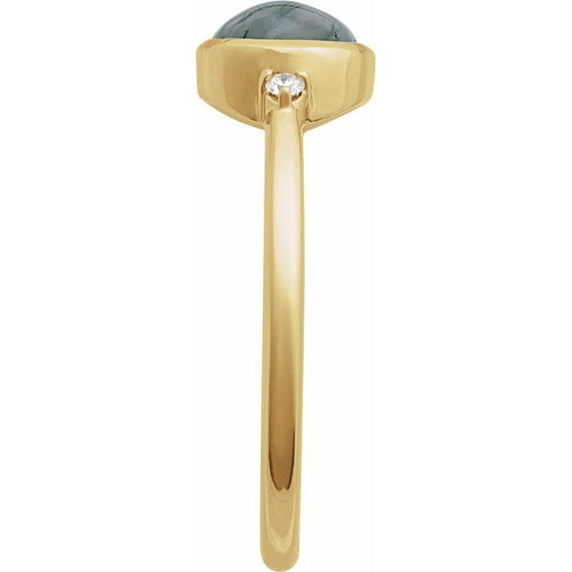 14K Yellow Natural Moss Agate & .03 CTW Natural Diamond Ring