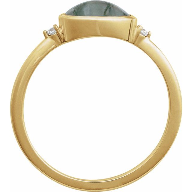 14K Yellow Natural Moss Agate & .03 CTW Natural Diamond Ring
