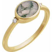 14K Yellow Natural Moss Agate & .03 CTW Natural Diamond Ring