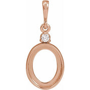 14K Rose 12x10 mm Oval .03 CT Natural Diamond Semi-Set Cabochon Pendant
