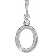 14K White 12x10 mm Oval .03 CT Natural Diamond Semi-Set Cabochon Pendant