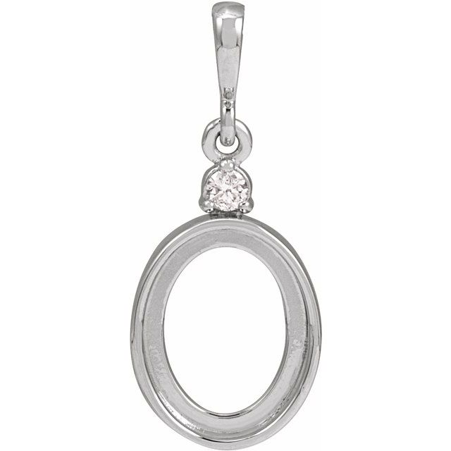 14K White 12x10 mm Oval .03 CT Natural Diamond Semi-Set Cabochon Pendant