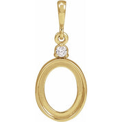 14K Yellow 12x10 mm Oval .03 CT Natural Diamond Semi-Set Cabochon Pendant