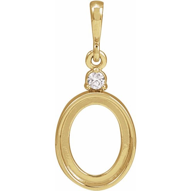 14K Yellow 12x10 mm Oval .03 CT Natural Diamond Semi-Set Cabochon Pendant