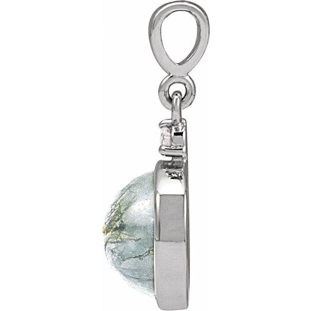 14K White 8 mm Natural Moss Agate & .03 CTW Natural Diamond Pendant