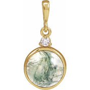 14K Yellow 8 mm Natural Moss Agate & .03 CTW Natural Diamond Pendant