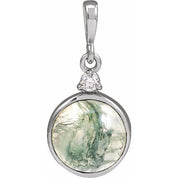 14K White 8 mm Natural Moss Agate & .03 CTW Natural Diamond Pendant