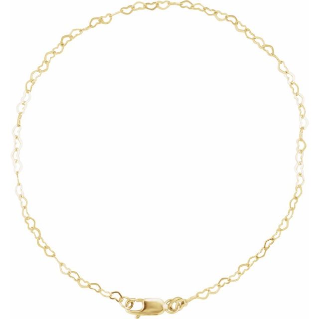 14K Yellow 1.9 mm Heart 7" Chain