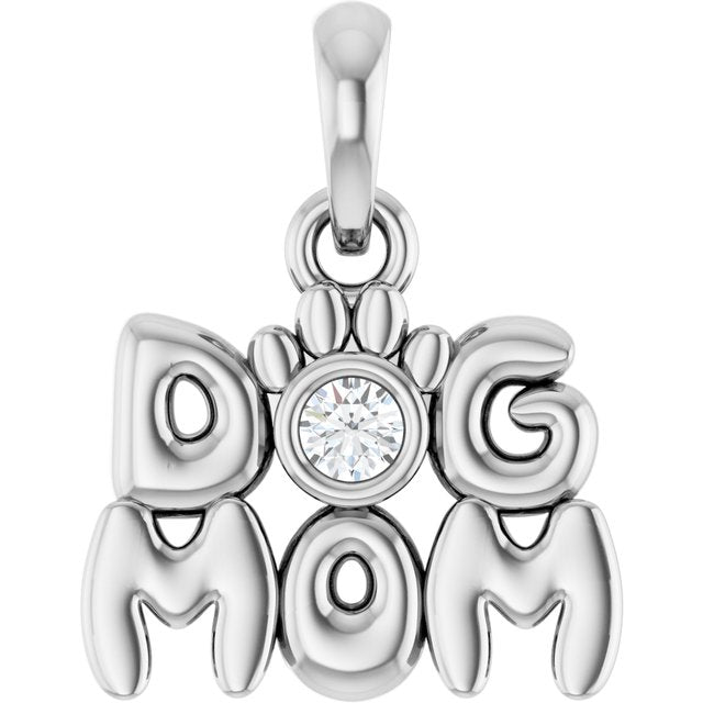 Platinum .03 CT Natural Diamond Dog Mom Pendant