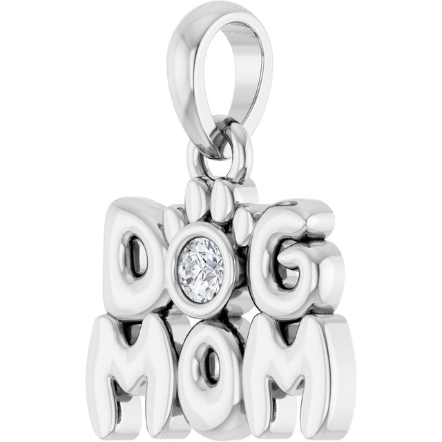 Platinum .03 CT Natural Diamond Dog Mom Pendant
