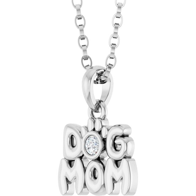 Sterling Silver .03 CT Natural Diamond Dog Mom 18" Necklace