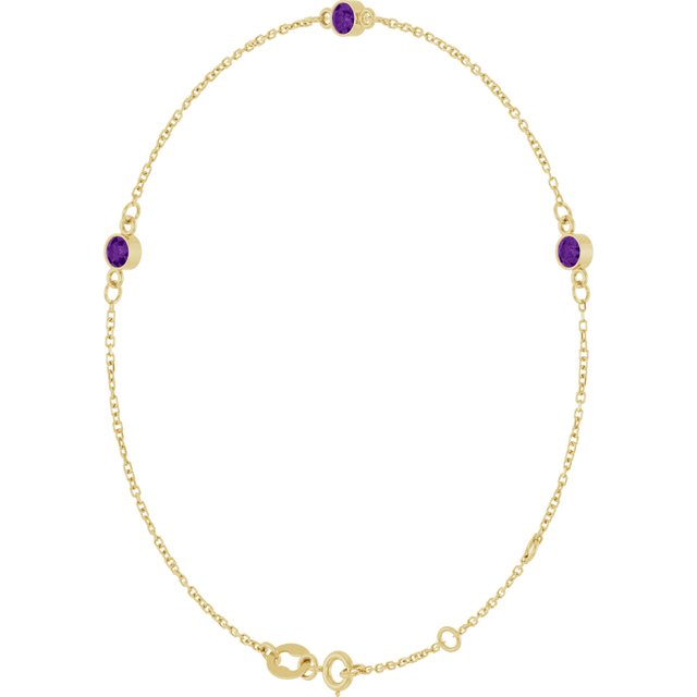 14K Yellow Natural Amethyst Bezel-Set Three-Stone 6 1/2-7 1/2" Bracelet